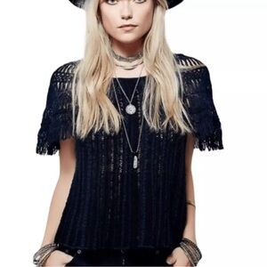 Free People Black and Blue Knit Top
